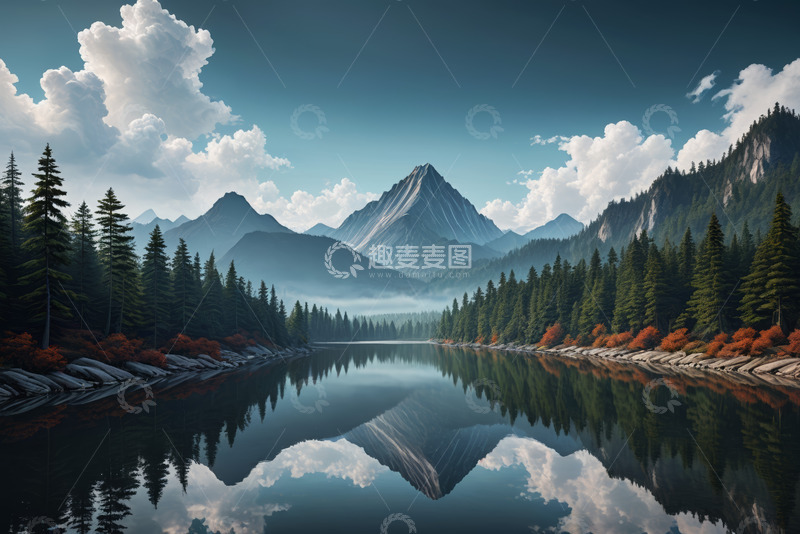 高清大图下载【趣麦麦图】山林湖泊自然风光全景
