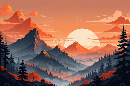 夕阳下的山林风景