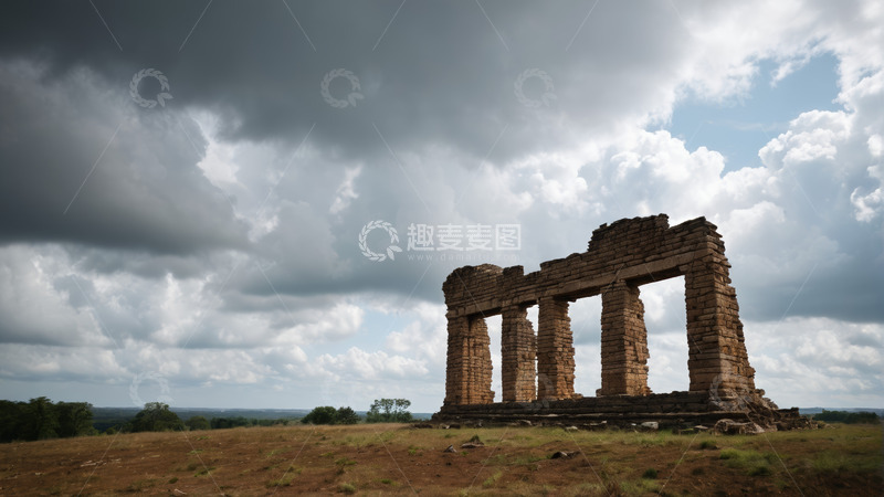 高清大图下载【趣麦麦图】旷野中古老石柱遗迹
