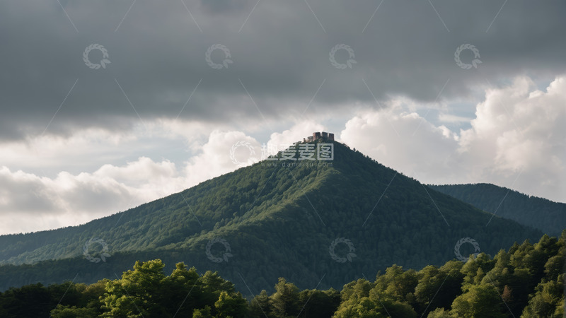 高清大图下载【趣麦麦图】山顶建筑与山林风景