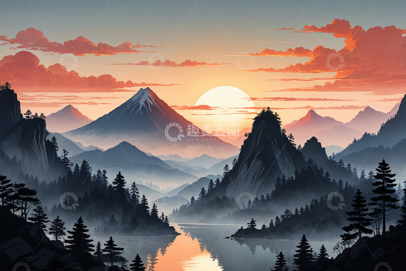 高清大图下载【趣麦麦图】山林间日出自然风光