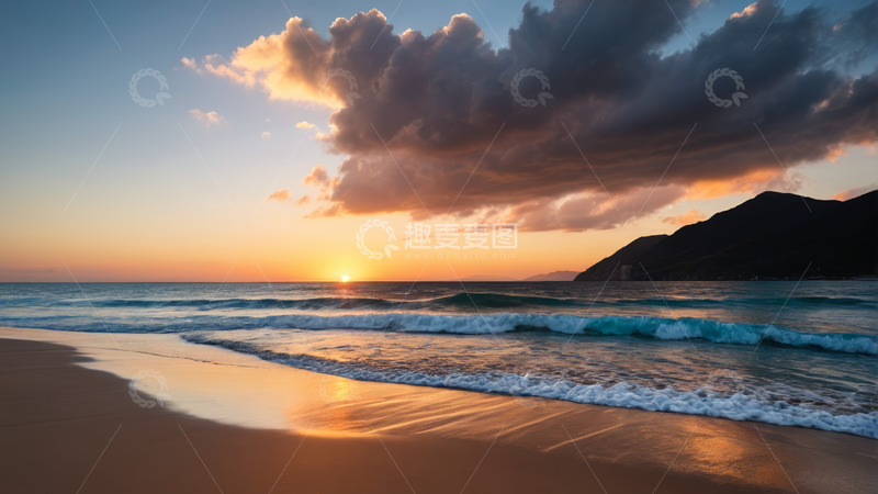 高清大图下载【趣麦麦图】海滩日落自然风光