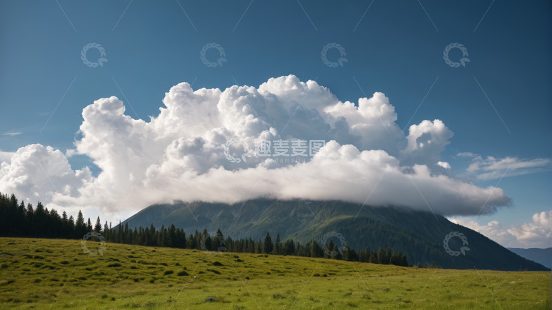 高清大图下载【趣麦麦图】青山草原与天空白云景观