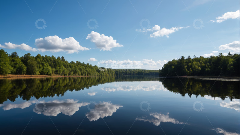 高清大图下载【趣麦麦图】森林湖泊蓝天白云自然景观