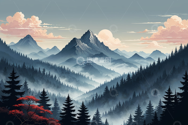 高清大图下载【趣麦麦图】山林暮色自然风光