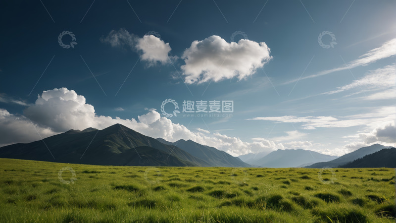 高清大图下载【趣麦麦图】草原山脉与蓝天白云风景