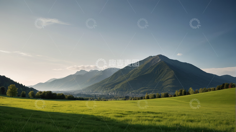 高清大图下载【趣麦麦图】户外绿色草原与远山景观