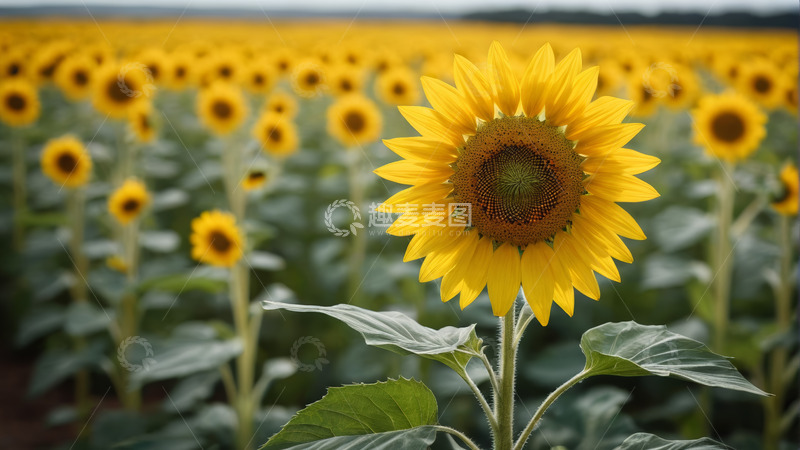 高清大图下载【趣麦麦图】向日葵花田中的单株向日葵