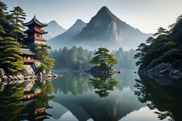 山水间中式古建筑风景