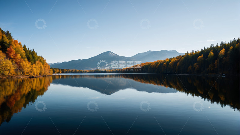 高清大图下载【趣麦麦图】秋日山林湖泊全景