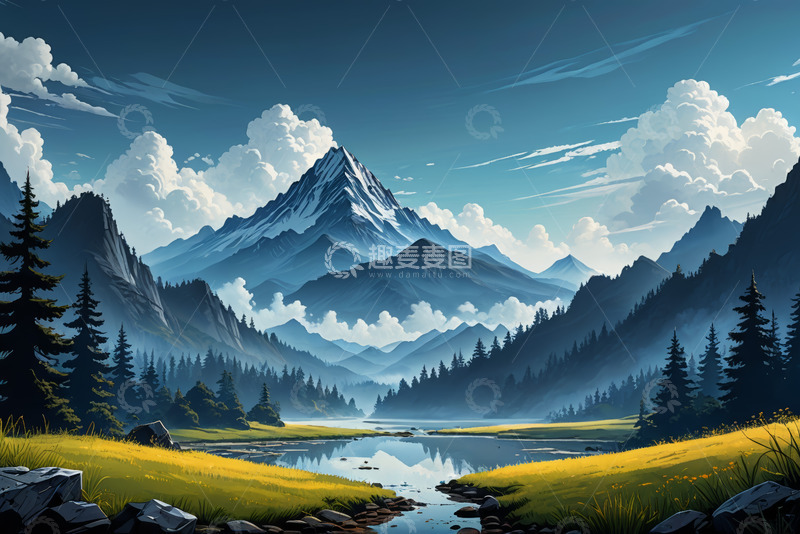 高清大图下载【趣麦麦图】山林间湖泊自然风光