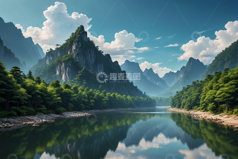 高清大图下载【趣麦麦图】山水相依自然风光全景