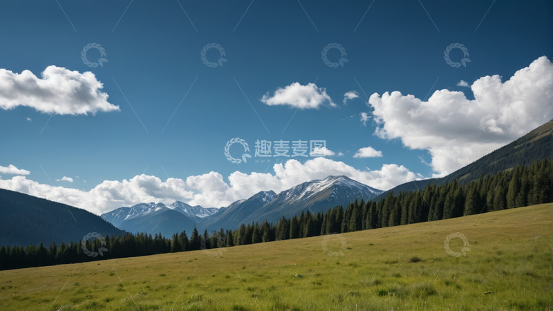 高清大图下载【趣麦麦图】草原山林蓝天白云风景