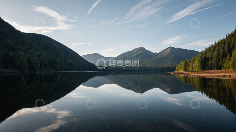 高清大图下载【趣麦麦图】山林间平静湖水自然风光
