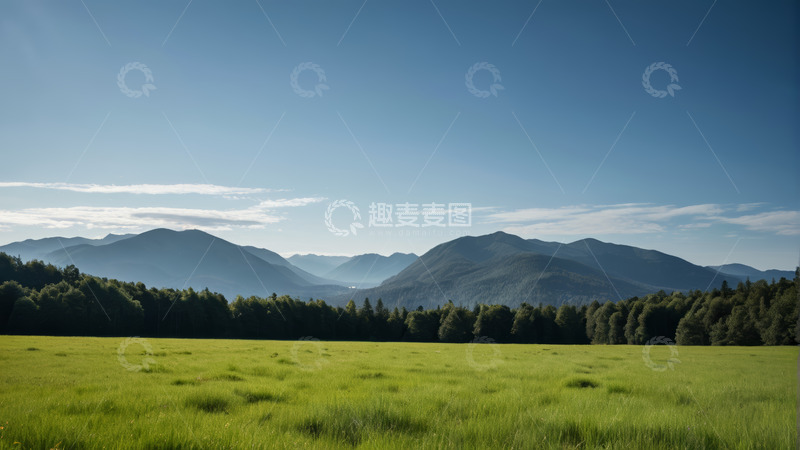 高清大图下载【趣麦麦图】绿色原野与远山自然风光