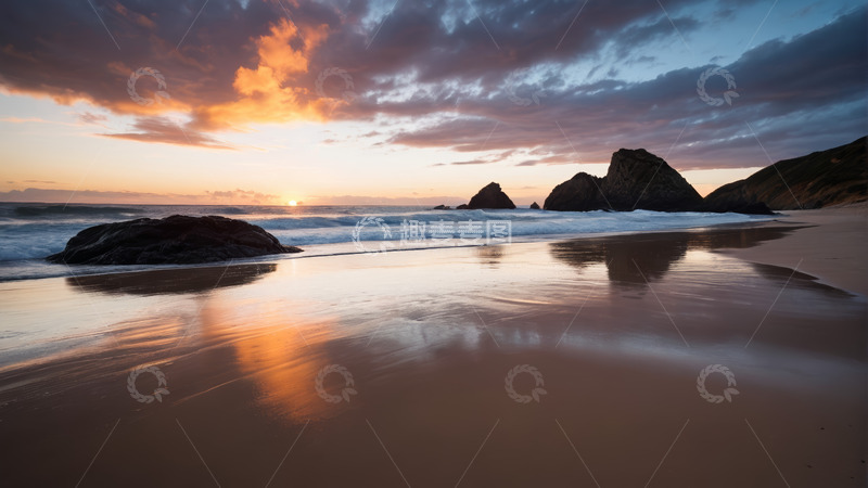 高清大图下载【趣麦麦图】海滩日落时分海景