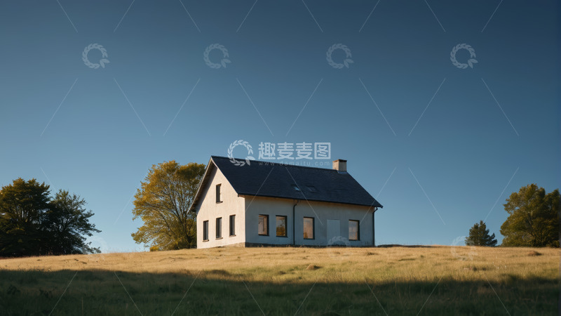 高清大图下载【趣麦麦图】原野上的独栋白色小屋