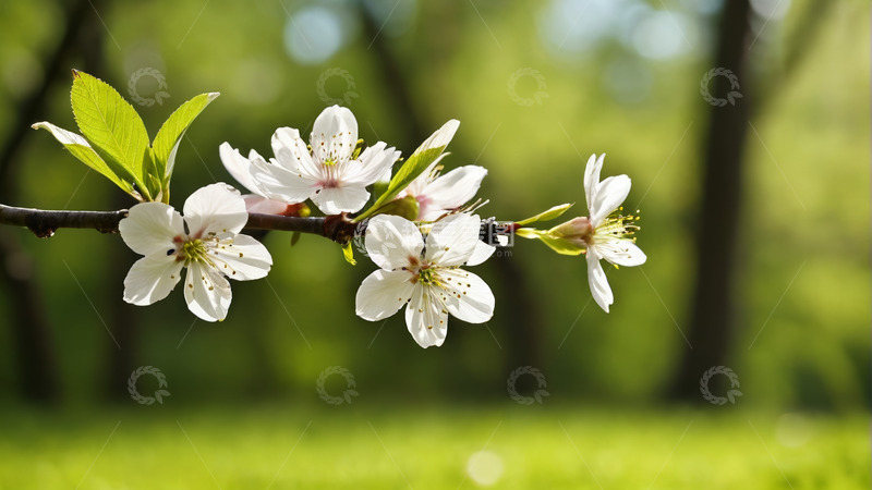 高清大图下载【趣麦麦图】枝头绽放的白色花朵