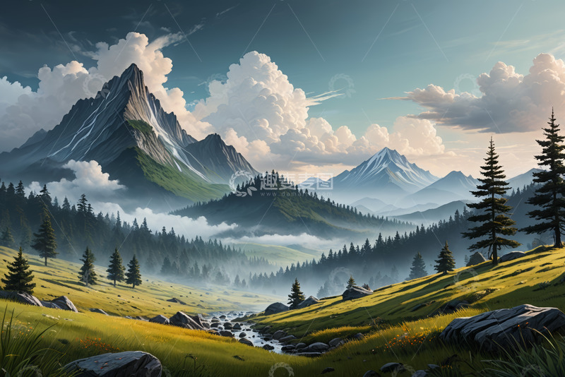 高清大图下载【趣麦麦图】山间草地森林自然风光