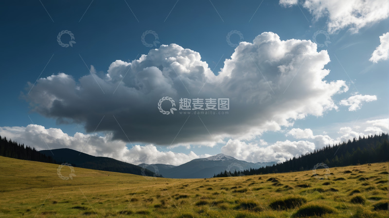 高清大图下载【趣麦麦图】山间草原蓝天白云风景