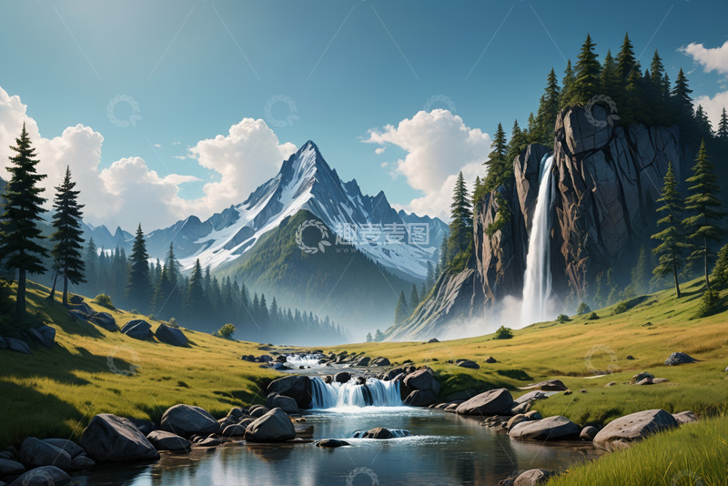 高清大图下载【趣麦麦图】山间瀑布溪流自然风光