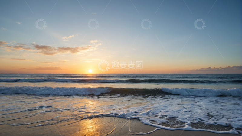 高清大图下载【趣麦麦图】海滩日落时分海浪景观