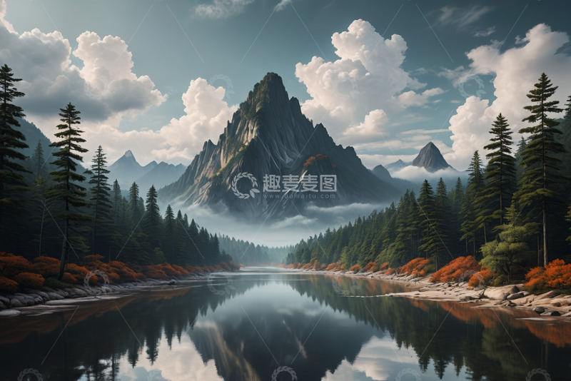 高清大图下载【趣麦麦图】山林湖泊自然风光全景
