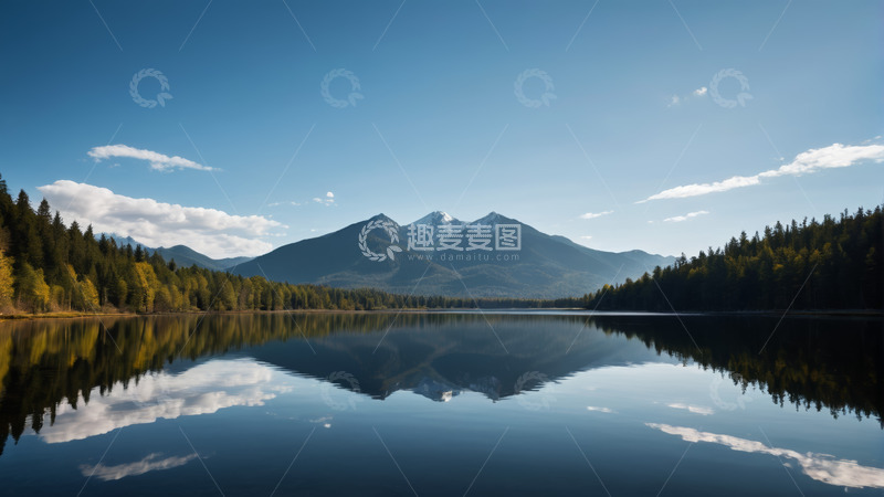 高清大图下载【趣麦麦图】山林间平静的湖泊景观