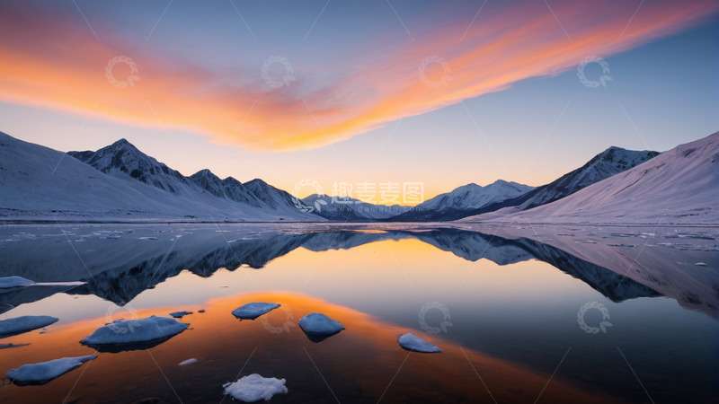 高清大图下载【趣麦麦图】雪山湖泊日出自然风光