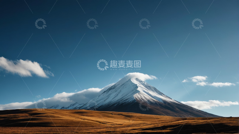 高清大图下载【趣麦麦图】雪山下的广袤原野风光