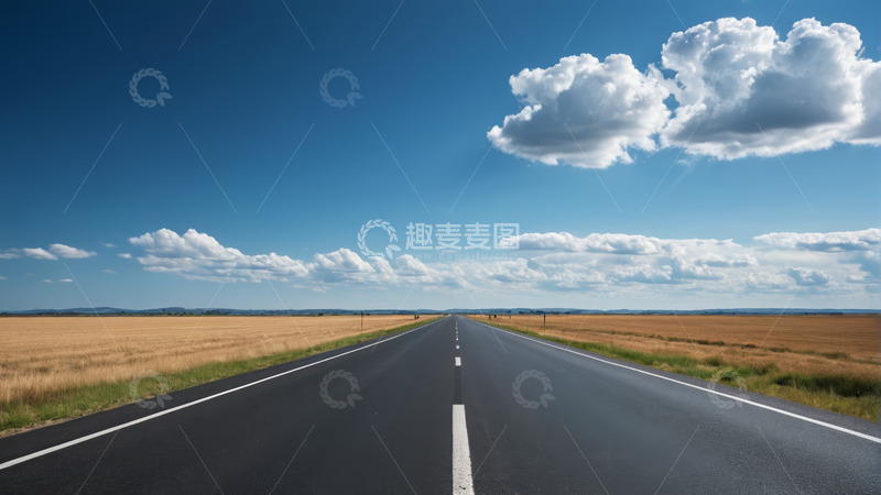 高清大图下载【趣麦麦图】开阔道路与蓝天白云风景