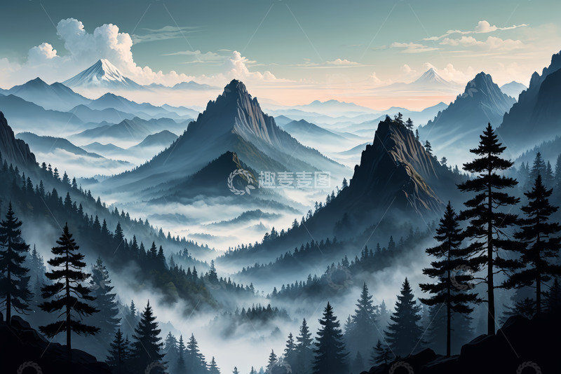 高清大图下载【趣麦麦图】山林云海自然风光全景