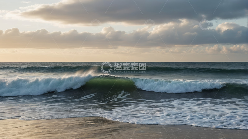 高清大图下载【趣麦麦图】海边翻涌的海浪与天空