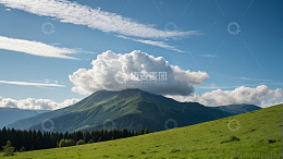 蓝天白云下的青山绿地风景