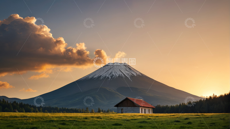 高清大图下载【趣麦麦图】富士山下田园风光