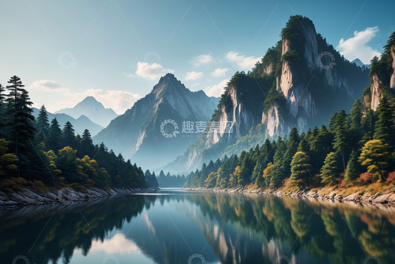 高清大图下载【趣麦麦图】山水相依自然风光全景