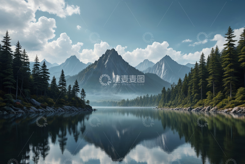 高清大图下载【趣麦麦图】山林间宁静湖泊自然风光