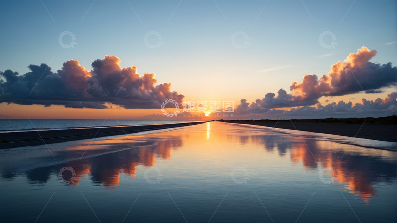 高清大图下载【趣麦麦图】海滩日落时分的自然景观