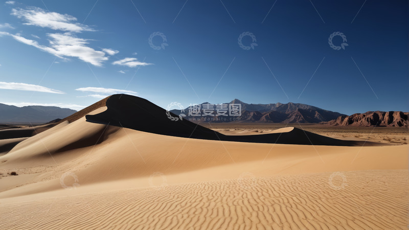 高清大图下载【趣麦麦图】沙漠沙丘与远处山脉景观