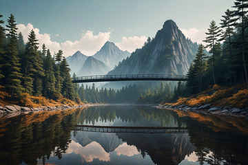 山林间河流上的桥梁风景