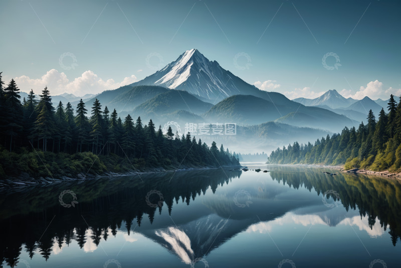 高清大图下载【趣麦麦图】山林湖泊自然风光全景