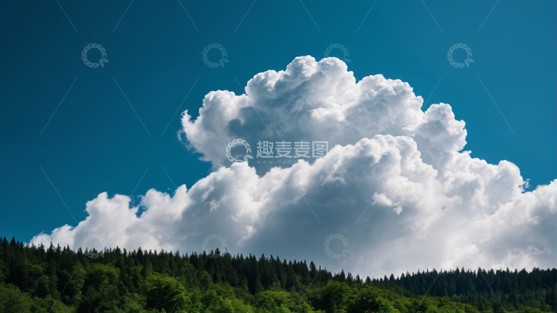 高清大图下载【趣麦麦图】蓝天森林上的大朵白云