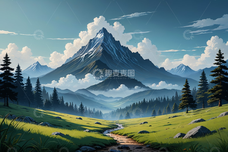 高清大图下载【趣麦麦图】山间草地森林自然风光
