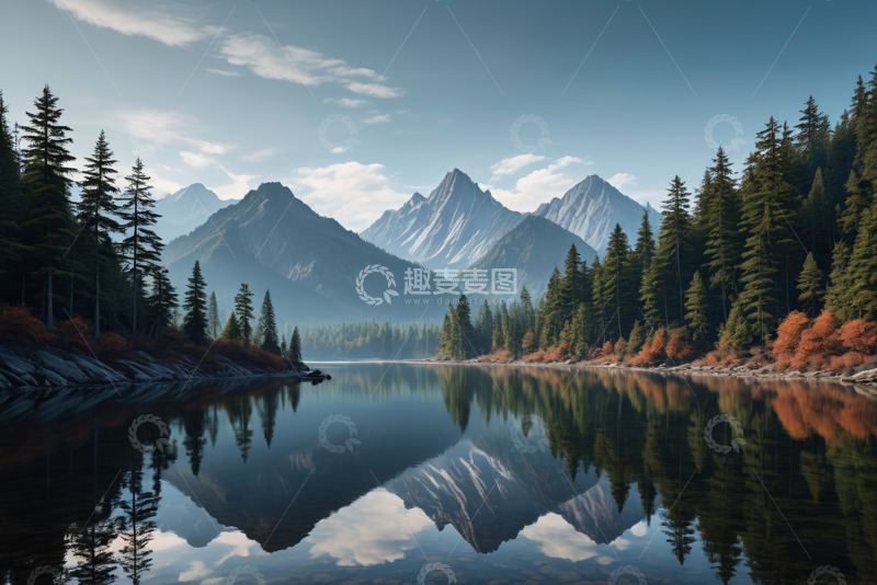 高清大图下载【趣麦麦图】山林湖泊自然风光全景