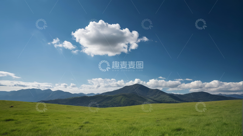 高清大图下载【趣麦麦图】广阔草原与蓝天白云远景