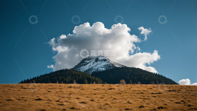 高清大图下载【趣麦麦图】雪山草原蓝天白云风景
