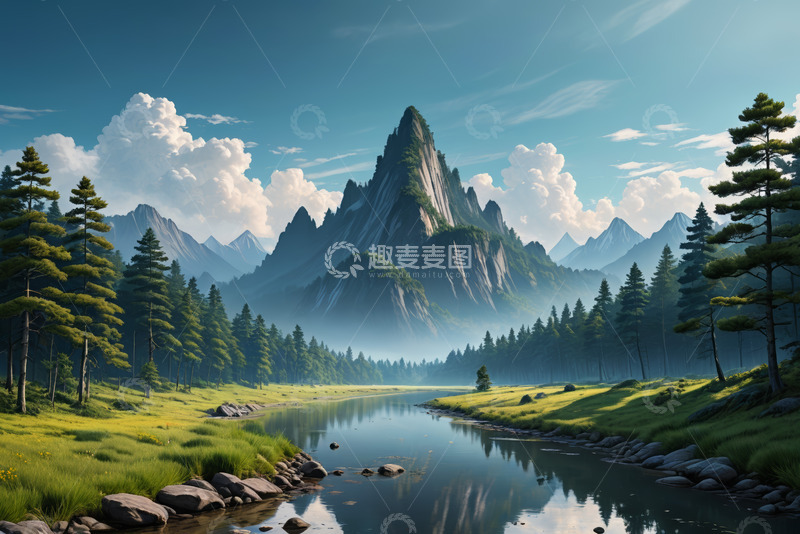 高清大图下载【趣麦麦图】山林间河流自然风光