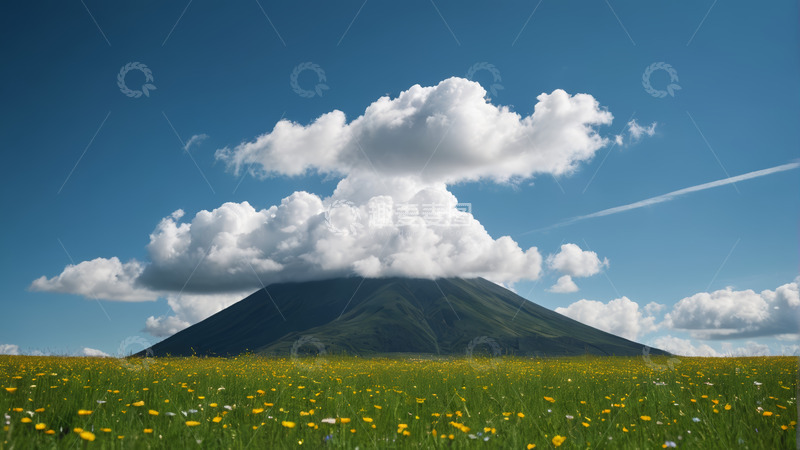 高清大图下载【趣麦麦图】山间花海与白云风景