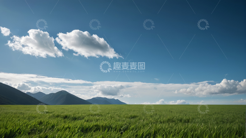 高清大图下载【趣麦麦图】绿色草原与蓝天白云风景