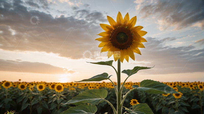 高清大图下载【趣麦麦图】夕阳下的向日葵花田